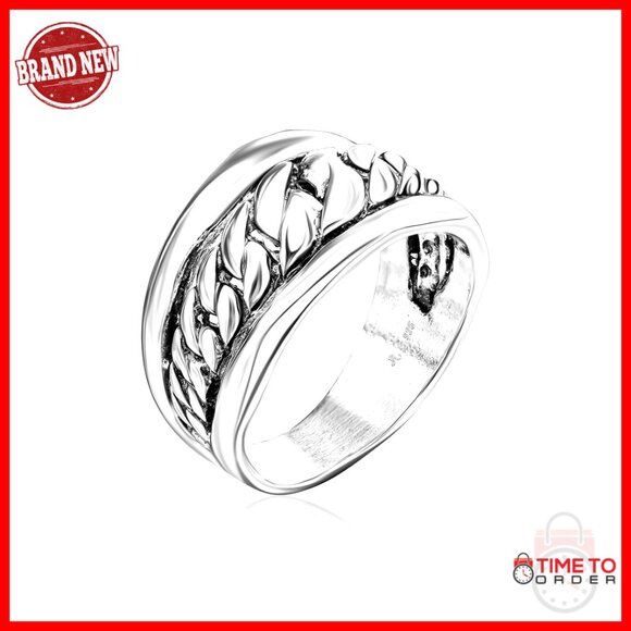 Sterling Silver Statement Ring Vintage Curb Chain Design Hypoallergenic